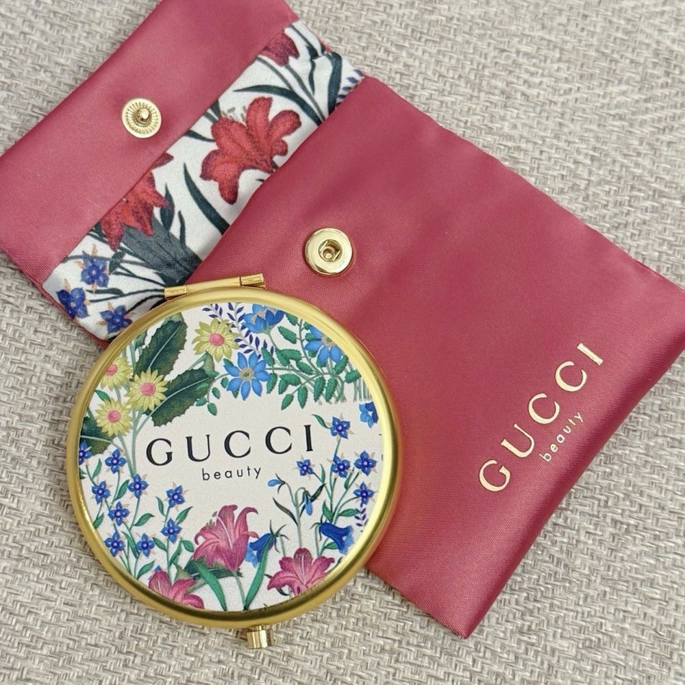 Gucci Floral Compact Mirror with Gold Trim
